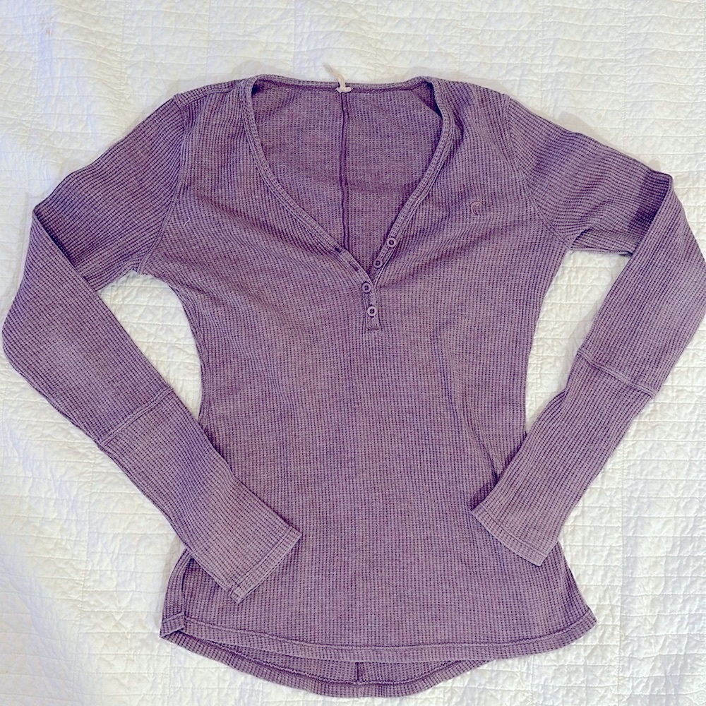 ZYIA Active Don't Wake Me Lilac Thermal Henley Long Sleeve Knit Top Women's S‎